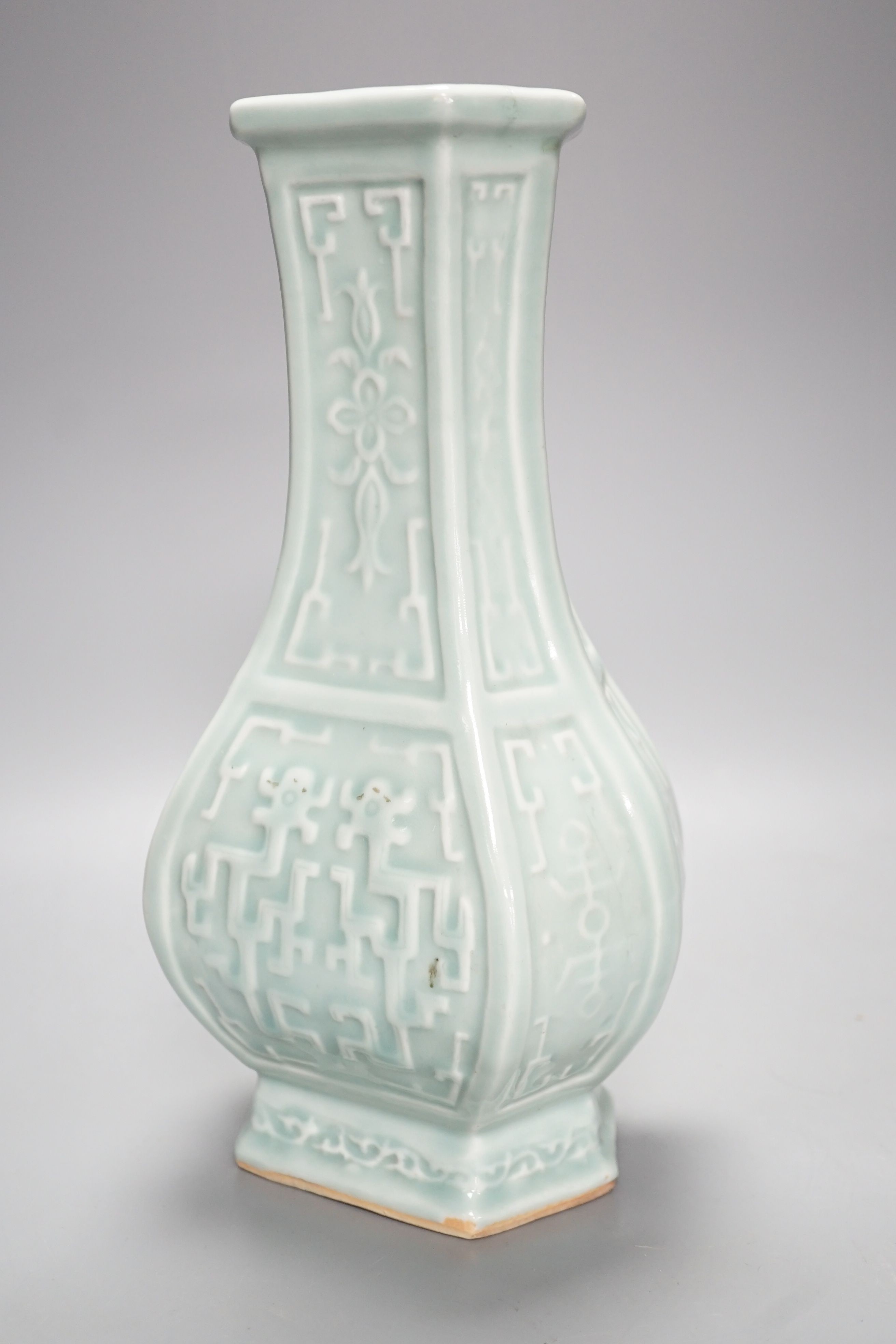 A Chinese archaistic celadon glazed vase, Republic period, height 27.5cm